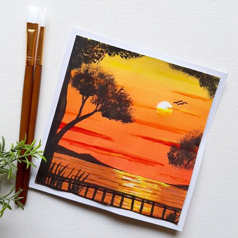 Sunset View Painting, Beautiful Nature Drawing Painting, Two Canvas Painting Ideas Abstract Art, Sunset Mini Painting, Gouache Sunset Painting, Sunset Gouache Painting, Peace Drawing Ideas Paintings, Beautiful Nature Drawings, Acrylic Art Paintings Galleries