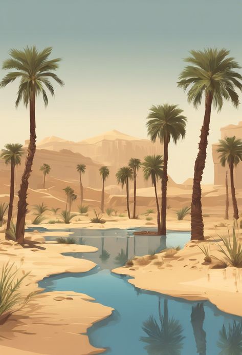 Oasis in Arabian Desert Check more at https://paintlyx.com/oasis-in-arabian-desert/ Genshin Desert, Desert Oasis Aesthetic, Desert Cave, Desert Kingdom, Background Desert, Dune Desert, Minecraft Desert, Manga Inspiration, Flyer Background