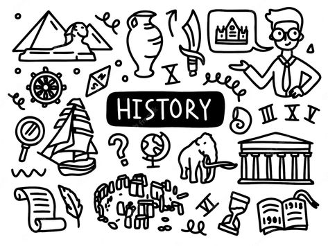 Premium Vector | History doodle line set school university outline subject Cute History Doodles, History Notebook Cover, History Book Cover, History Notebook, Science Symbols, History Wallpaper, Project Cover Page, History Drawings, History Subject