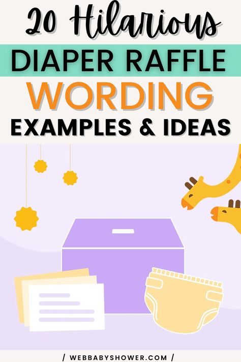 A diaper raffle is a game in which guests earn raffle tickets by bringing packs of diapers to your baby shower. The more packs they bring, the more tickets they earn. You’ll draw one of the tickets during the shower and give the winner a prize. Check out these 20 funny diaper raffle wording ideas to set up a successful and hilarious baby shower game! #diaperrafflebabyshowergame #funnybabyshowergames Wipe Raffle Ticket, Diaper Fund Ideas, Baby Shower Raffle Ideas, Diaper Raffle Box Ideas, Diaper And Wipe Raffle, Diaper Raffle Prize Ideas, Online Baby Shower Games, Diaper Raffle Invitation, Raffle Ideas