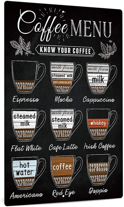 AmazonSmile: Putuo Decor Coffee Bar Sign, Vintage Coffee Menu Wall Decor, 12 x 8 Inches Aluminum Metal Sign for Bar, Restaurants, Cafes Pubs, Office, Kitchen, Home Coffee Station : Home & Kitchen Coffee Station Ideas Countertop, Menu Wall, Home Coffee Station, Vintage Coffee Signs, Restaurant Kitchen Equipment, Menu Vintage, Vintage Coffee Shops, Coffee Station Kitchen, Coffee Bar Station