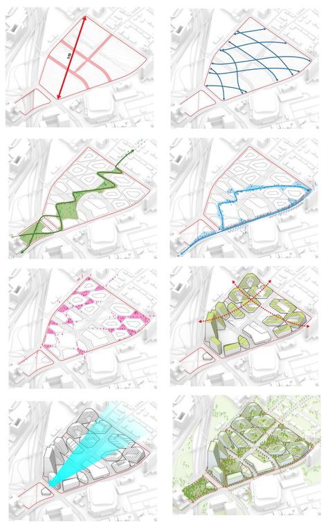 Masterplan Concept diagrams - BIG-West8 Site Planning Concepts, Concept Diagrams Landscape Architecture, Site Concept Diagram, Urban Concept Architecture, Concept Urban Planning, Architecture Diagrams Analysis, Big Concept Diagram, Masterplan Concept Diagram, Masterplan Architecture Concept