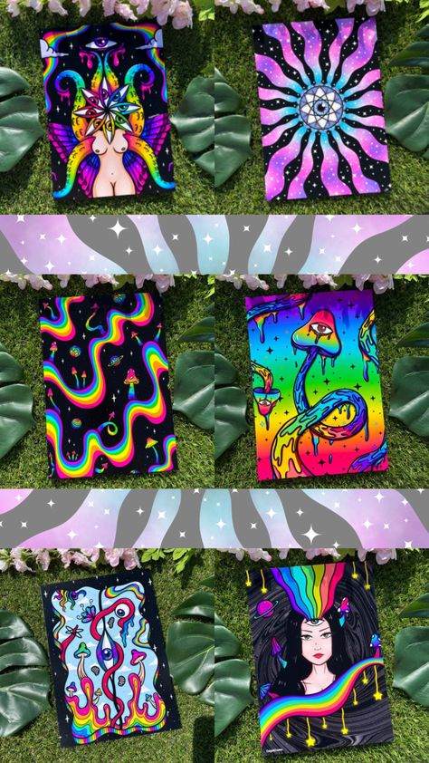 Trippy Blacklight Paintings, Easy Mushroom Drawing Trippy, Psychadelic Art Painting, Stash Box Painting Ideas Trippy, Trippy Drawing Ideas Easy Aesthetic, Mushroom Drawing Colorful, Trippy Background Painting, Easy Drawings Aesthetic Trippy, Trippy Patterns To Paint