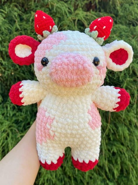 27 Cute Cow Crochet Patterns to Make – Amigurumi Tips - A More Crafty Life Dino Crochet Plushie, Crochet Argumini Free Pattern, Crochet Squishmallow Free Pattern, Crochet Highland Cow Free Pattern, Crochet Stuffed Animals Easy, Cute Cow Crochet, Crochet Stuffed Animal Patterns, Crochet Stuffed Animals Free Patterns, Crochet Cow Pattern Free