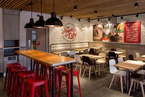 Starbucks Interior, Kfc Restaurant, Semi Open Kitchen, Restaurant Layout, Burger Places, Pizza Design, Burger Restaurant, Restaurant Concept, Retro Interior