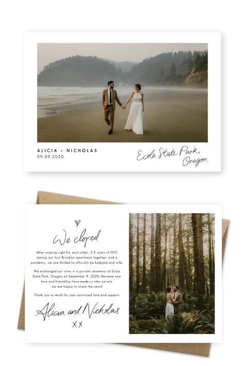 17 Elopement Announcement Card Wording Ideas and Examples We’re Eloping Announcement, Wedding Announcement Wording, Marriage Announcement Cards, Wedding Announcements Wording, Simple Elopement, Wording Ideas, Elopement Party, Fall Wedding Color Palette, Wedding Announcement Cards