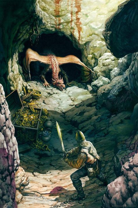 Dragon Guarding Treasure, Fantasy Painting, Fantasy Wall Art, Legends And Myths, Cool Wall Decor, Cool Wall Art, Fantasy Paintings, Create Photo, Photo Wallpaper