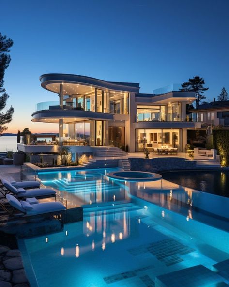 Mansions Modern, Big Houses With Pools, Luxury Homes Dream Houses Mansions, Beach House Mansion, Luxury Pool House, Cool Mansions, Houses Mansions, Dream House Mansions, Luxurious Mansion