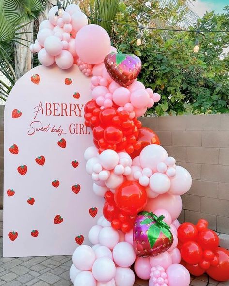 berry sweet baby shower ideas Fruit Theme Gender Reveal, July Baby Shower Ideas Girl, Baby Shower Ideas Baby Girl, Berry Shower Theme, Baby Girl Themed Shower Ideas, Girl Baby Shower Ideas Strawberry, Berry Excited Baby Shower Theme, Strawberry Baby Shower Theme Decoration, Berry Sweet Gender Reveal