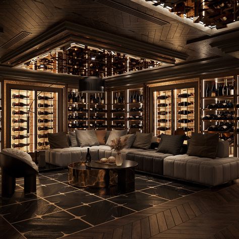 Luxury Bar Design, Wine Cellar Modern, Zigarren Lounges, Luxury Showroom, Wine Room Design, Whiskey Room, Home Lounge, Home Bar Rooms, Home Wine Cellars