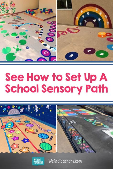 Everything You Need to Know About Setting Up A School Sensory Path. Add a sensory path to your playground or hallway to give kids a place to take a brain break and work out the wiggles. Regulation Room Ideas, Sensory Path In Classroom, Floor Sensory Path, Sensory Activities Classroom, Sensory Floor Ideas, Hallway Activities For Preschool, Sensory Walks In School, Preschool Floor Activities, Sensory Classroom Activities