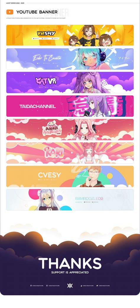 Yt Anime Banner, Banners Ideas Design, Vtuber Graphic Design, Vtuber Header, Vtuber Banner Design, Youtube Banner Inspiration, Anime Banner Design, Behance Banner Design, Banners Design Ideas