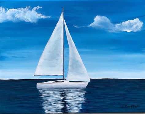 Sailboat Canvas Painting, Boat On Beach Painting, How To Paint Sailboats, Boat On Ocean Painting, Sailboat Painting Easy, Sailing Boat Painting Acrylic, Simple Sailboat Painting, Sailboat Painting Acrylic Easy, Sail Boat Paintings On Canvas