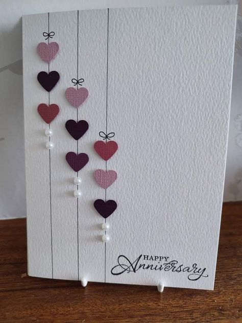 Pin by Robertson Ina on simple cards in 2022 | Anniversary cards handmade, Cards handmade, Card craft Diy Cards Flowers, Heart Paper Punch Ideas, Simple Valentine Cards Handmade, Anniversary Cards For Friends, Valentine Cards Handmade Simple, Envelope Art Ideas, Creative Valentine Cards, Cricut Cardstock, Cardstock Projects