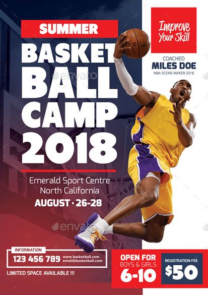 Basketball Camp Flyer, Soccer School, Basketball Flyer, Basket Kids, Poster Sport, Boys Camp, Ball Basketball, Graphic Design Posters Layout, Annual Report Covers