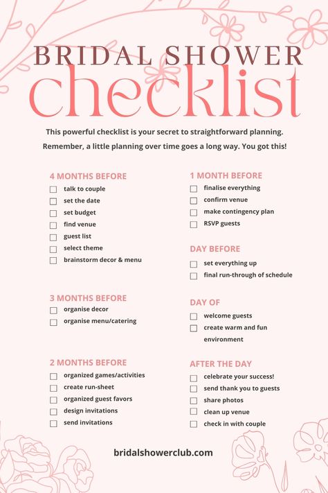 Get Your FREE Printable Bridal Shower Checklist Here Bridal Shower Games Free Printables, Bridal Shower Planning Checklist, Shower Checklist, Bridal Shower Checklist, Bridal Shower Activities, Bridal Shower Planning, Tea Reading, Itinerary Planning, Bridal Shower Food