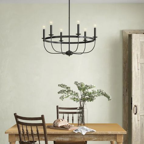 Yarmouth 6 - Light Candle Style Wagon Wheel Chandelier Chandelier Size, Transitional Chandelier, Slanted Ceiling, Classic Chandeliers, Farmhouse Kitchen Tables, Transitional Chandeliers, Wagon Wheel Chandelier, Farmhouse Chandelier, Candle Style Chandelier