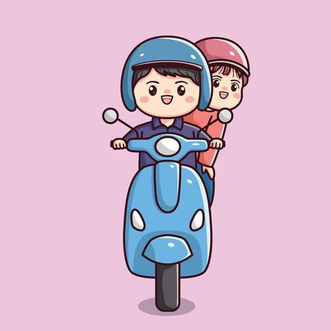 Couple On Bike Drawing, Riding A Motorcycle Drawing, Couple In Bike, Cute Drawings Couples, Motor Cartoon, Girl And Boy Cartoon, Motor Couple, Couple Cartoon Drawings, Couple On Bike