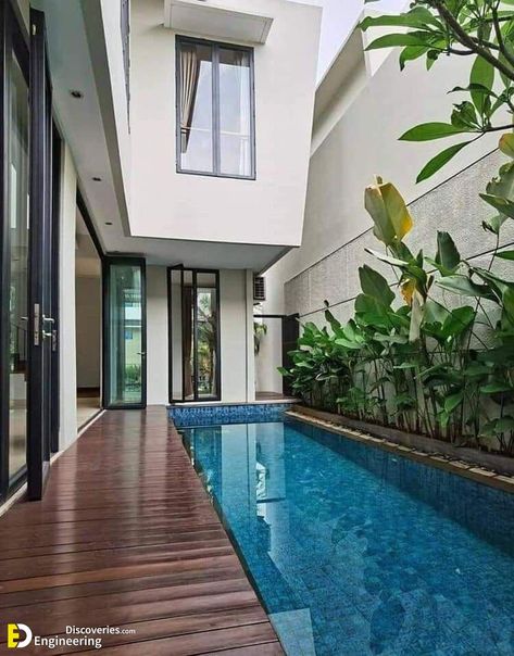 41+ Stunning Garden Pool Designs For Your Backyard | Engineering Discoveries Pool Design Modern, Garden Pool Design, Swimming Pool Decorations, Small Indoor Pool, Fasad Design, Indoor Pool Design, Courtyard Pool, Outside Pool, Swimming Pool Tiles