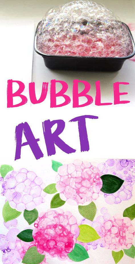 Looking for fun and easy art projects to make? Try bubble art! It's makes for really pretty hydrangeas and flowers. So cool! It's easy enough for kids to make but teens and adults would enjoy this simple art project, too. #art #crafts #coolideas #kidskubby Oppgaver For Barn, Diy Dish Soap, Beginner Watercolor, Fun Watercolor, Paint Recipe, Diy Dish, Bubble Painting, Easy Art Projects, Hydrangea Flowers