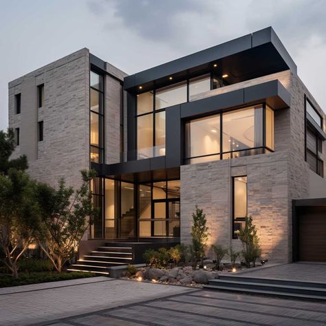 11+ Elegant and Durable Stone Cladding Designs for Contemporary Architecture • 333+ Images • [ArtFacade] Mansion Aesthetic, Eksterior Modern, Cladding Design, House Outer Design, Mansion Designs, Contemporary House Exterior, Modern House Facades, Stone Cladding, Modern Mansion