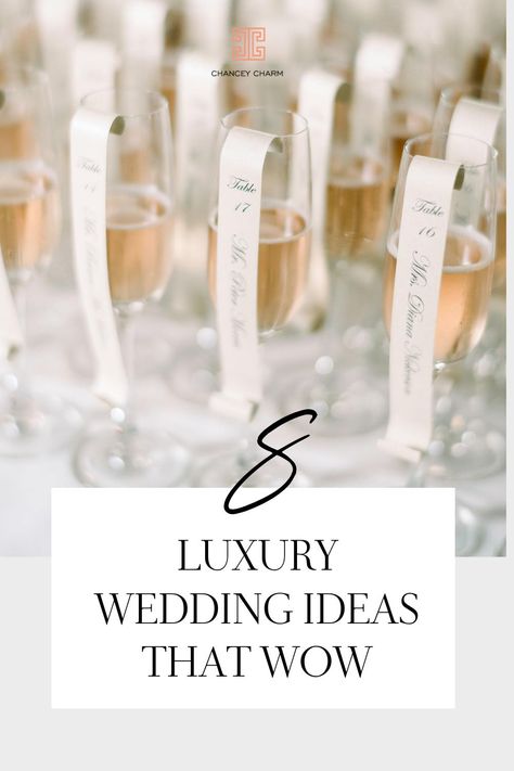 Get inspiration for planning a unique wedding that will really impress your guests.From a dramatic wedding entrance or exit to creating an unforgettable guest experience with a ladies lounge, the Chancey Charm team is sharing a roundup of 8 luxury wedding ideas that wow. Great Wedding Ideas Unique, Quiet Luxury Aesthetic Wedding, Wedding Final Touches, Wedding Entrance Table Reception, Gift Ideas For Guests At Wedding, Bespoke Wedding Decor, Wedding Decor Welcome Table, Best Wedding Details, Unforgettable Wedding Ideas