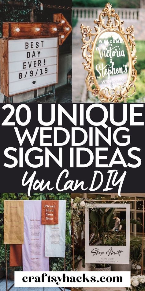 If you want to have beautiful and personal wedding signs at your dream wedding you will love these creative DIY wedding sign ideas. These brilliant DIY wedding decor ideas will give you inspiration for your own wedding decorations. #Wedding #DIY Creative Wedding Decor Ideas, Must Have Signs For Wedding, Diy Signs Wedding, Wedding Welcome Boards Ideas, Creative Welcome Signs Wedding, Cricut Ideas For Wedding Decor, Wedding Gift Sign Ideas, Wedding Sign Boards Entrance, Personal Wedding Decor