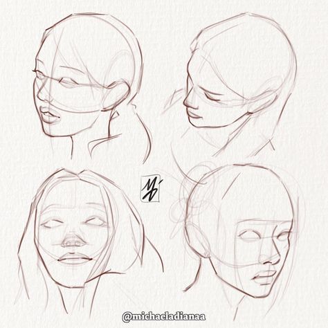 michaela ✦ on Instagram: “face angle studies 💛 (swipe for step-by-step) i wanted to (once again) face my fears and study some facial angles that i usually don’t…” Face At Different Angles Reference, Croquis, Drawing Face Features, Face Angles Reference Drawing, Perspective Face Reference, Drawing Angles Perspective, Face Shape Tutorial Drawing, Face Angle Reference Drawing, Eye Angles Reference