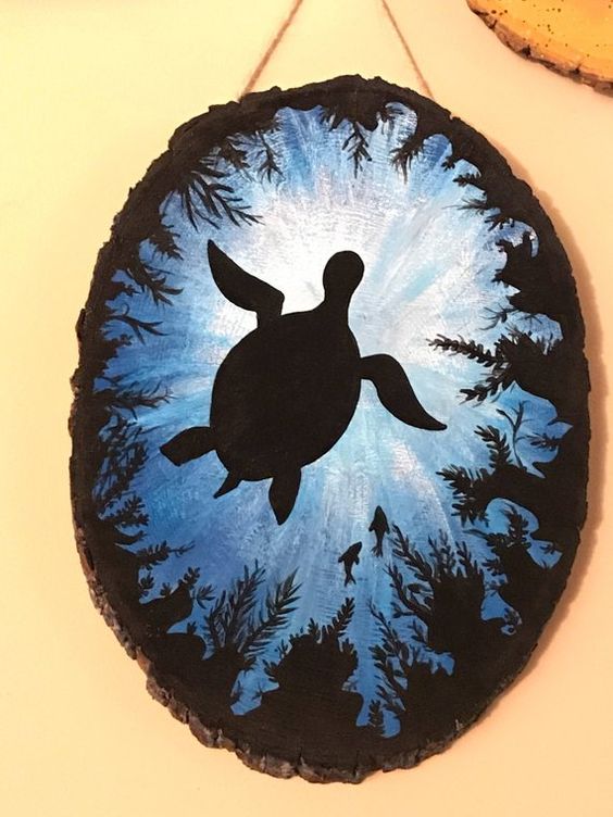 Sea Turtle Peace wood plaque/acrylic painting/black and blue/sea/ocean