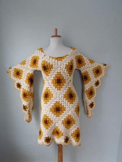 Vintage 1960s 1970s Hand Knit Crochet Angel Bell Sleeve HIPPIE GRANNY SQUARE MiDi Mini Afghan Dress by atomix on Etsy https://www.etsy.com/listing/267147622/vintage-1960s-1970s-hand-knit-crochet