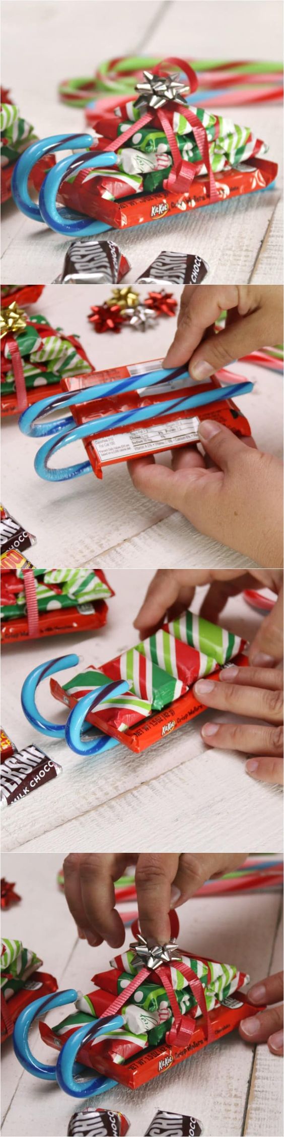 How to Make Candy Cane Sleighs with Candy Bars for Christmas! These make the best DIY Christmas gifts! Perfect for teachers, friends and family!