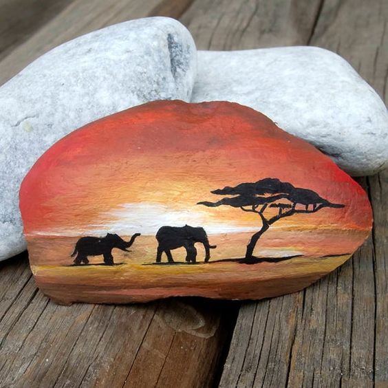 African dream Africa paintend rock stone African Savannah | Etsy