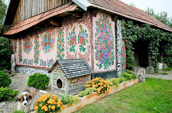 In the secluded Polish village of Zalipie, locals decorate their homes with colorful hand-painted floral designs.