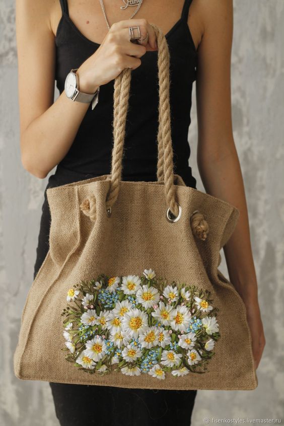 Jute Eco-bag with Ribbon Embroidery | -_  _/_Fisenko brand    -      - DKLNFRU | 