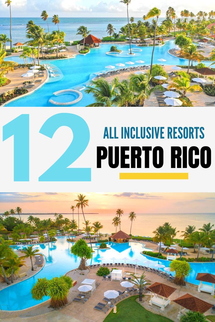 an aerial view of puerto rico beach resort with text overlay that reads 12 all inclusive resorts puerto rico