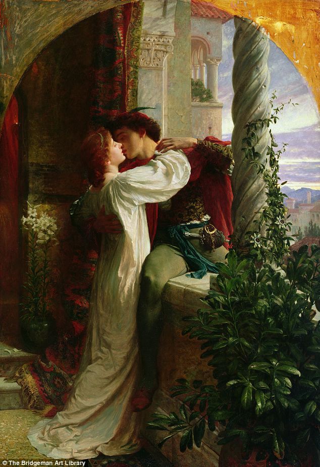 a painting of a man and woman embracing each other in front of a christmas tree