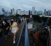 people wearing protective face masks enjoy a stroll along a skywalk bridge as the omicron coronavirus variant continues to spread in jakarta indonesia february 7 2022 photo reuters