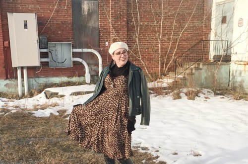 leopard dress, leather coat, winter style, fashion over 40, Shelbee on the Edge