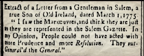 Essex Gazette March 7 1775 Leslies Retreat