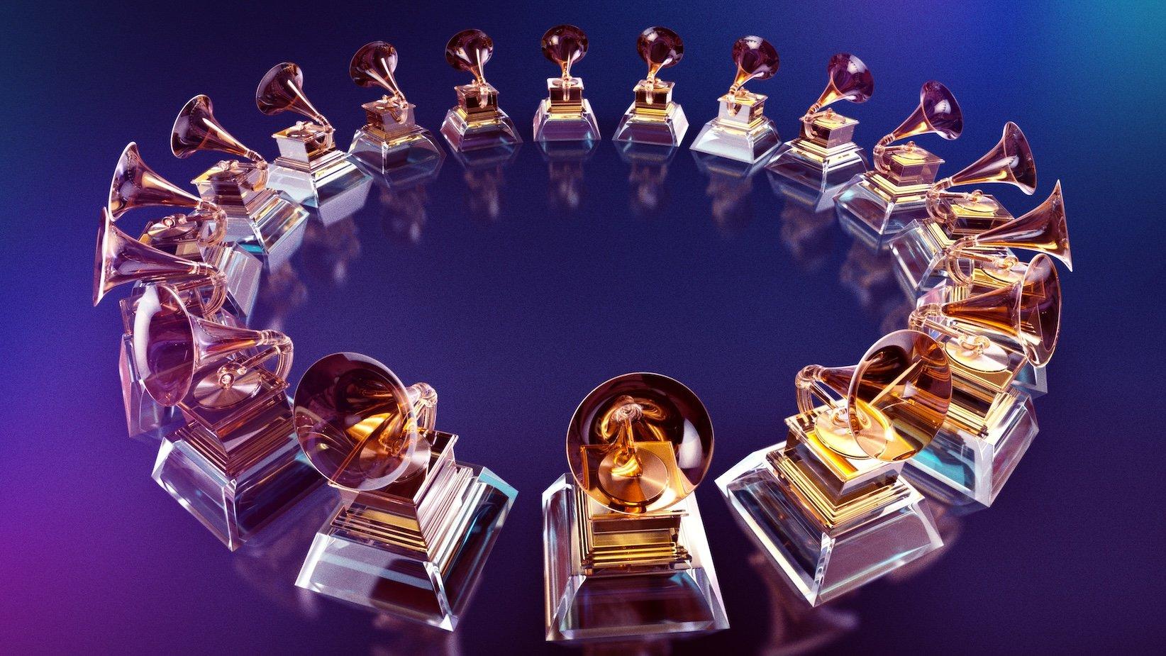 Image of GRAMMY Awards trophies in a circle