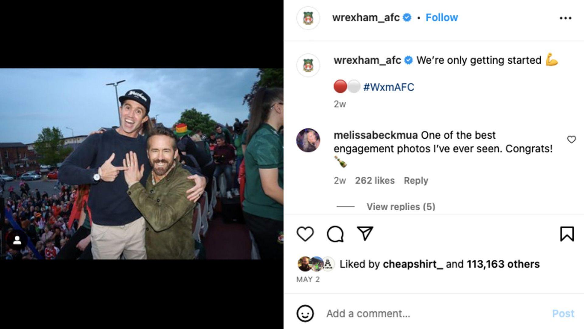 Rob McElhenney and Ryan Reynolds at Wrexham victory parade.