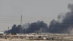 Smoke is seen following a fire at Aramco facility in the eastern city of Abqaiq, Saudi Arabia, September 14, 2019