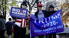 Trump and Biden supporters in Madison, Wisconsin, on November 7, 2020