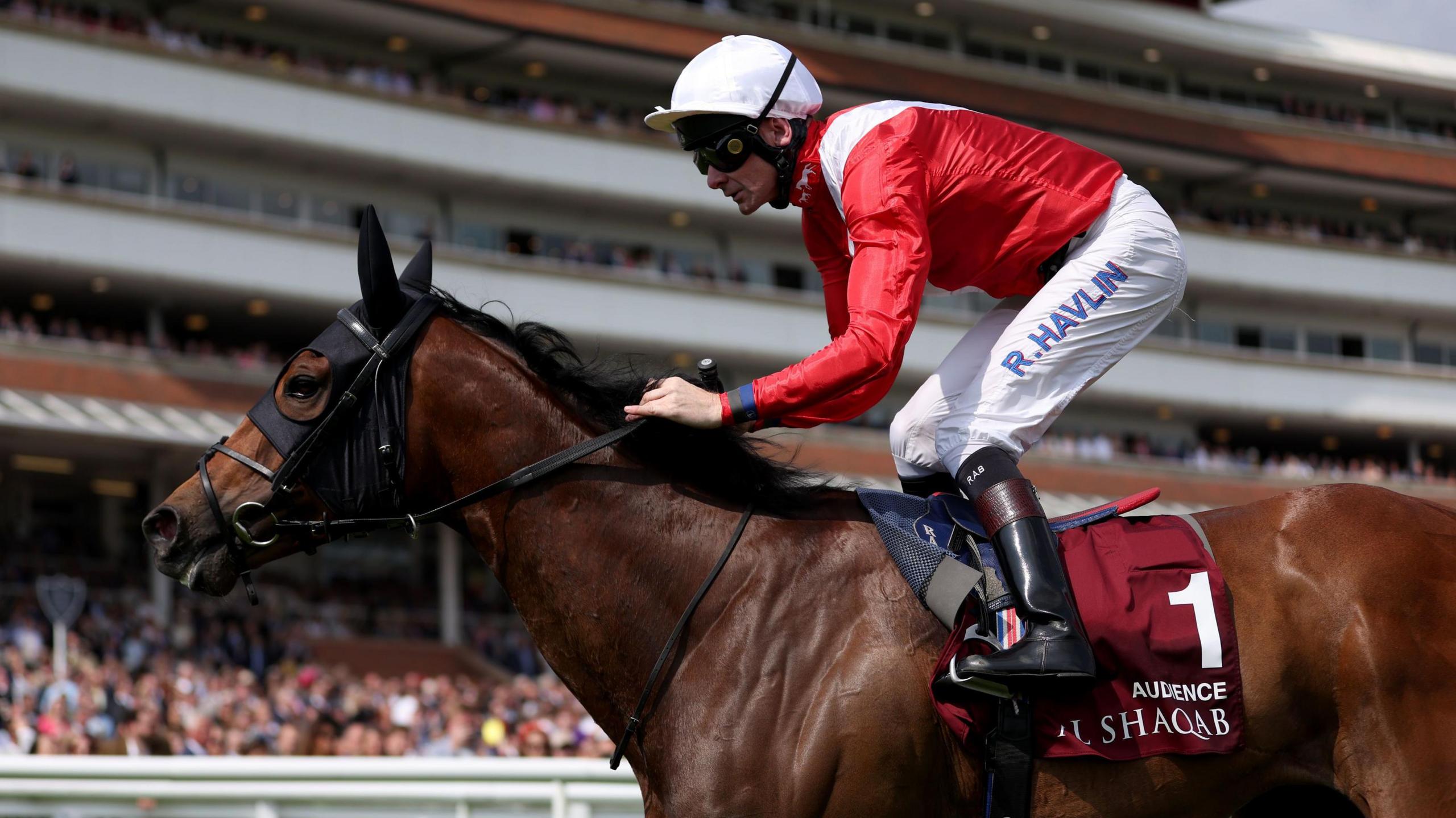 Audience ridden by jockey Robert Havlin on their way to winning the Lockinge Stakes at Newbury