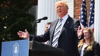 Donald Trump announcing a class action lawsuit against big tech companies at the Trump National Golf Club Bedminster on July 07, 2021 in New Jersey.