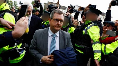 Jeffrey Donaldson arriving at court, Newry, NI: