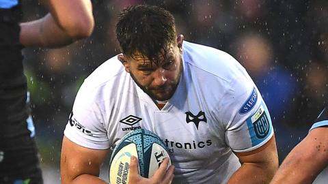 Ospreys prop Tom Botha in action against Cardiff