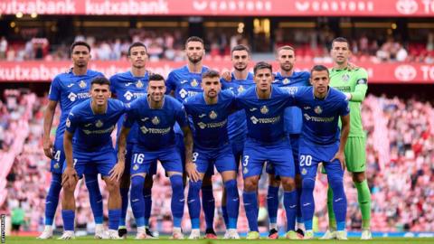 Getafe's players line up before their 2-2 draw against Athletic Bilbao on Wednesday