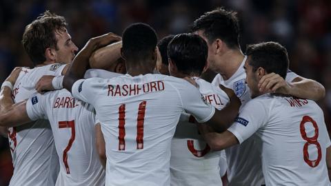 England celebrate victory against Czech Republic in their Euro 2020 qualifier.
