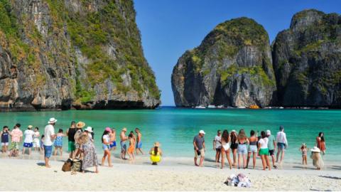 File photo of tourists on Maya Bay beach in Phuket